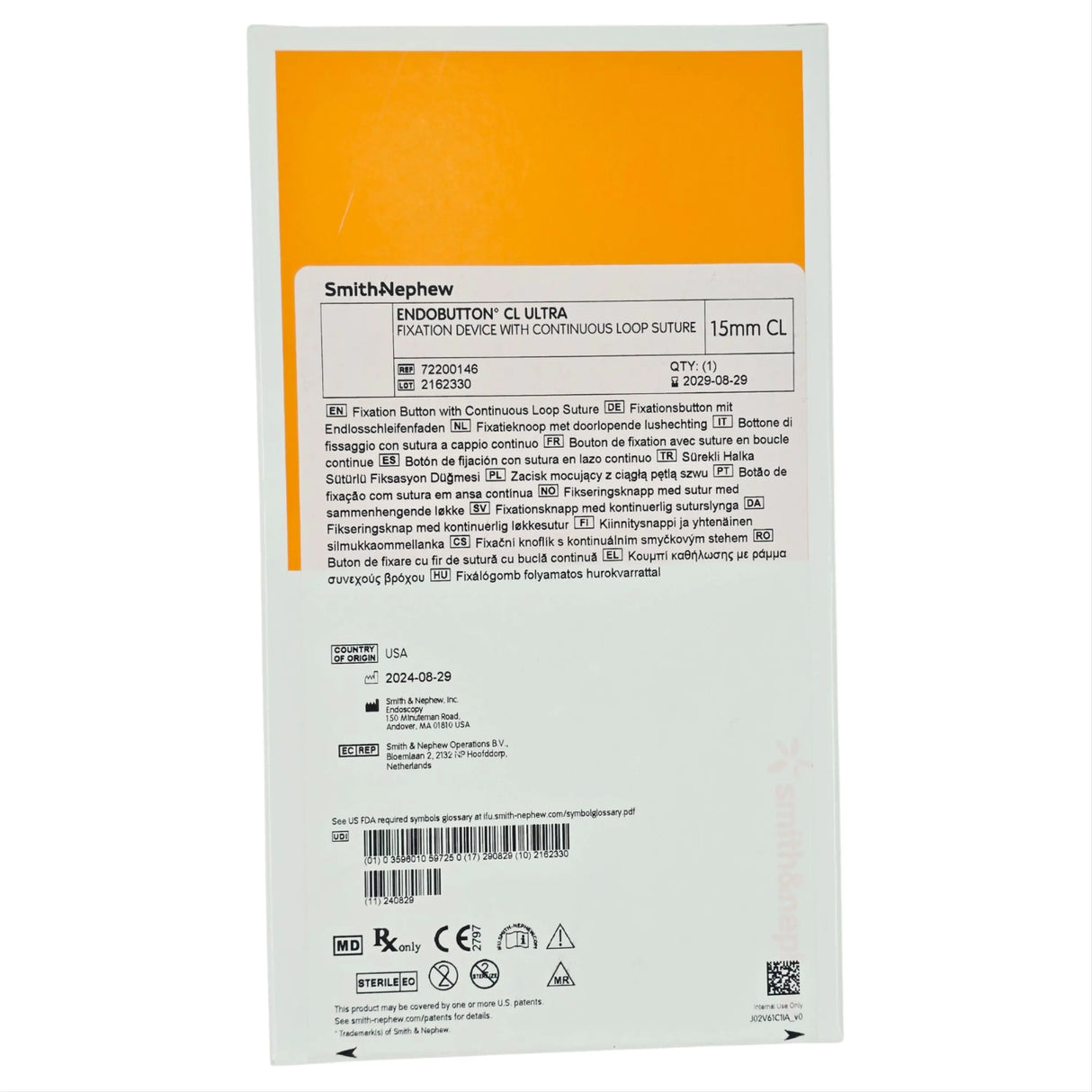 Smith & Nephew 72200146 ENDOBUTTON CL ULTRA Fixation Device, 15 mm - Box of 1 Smith & Nephew
