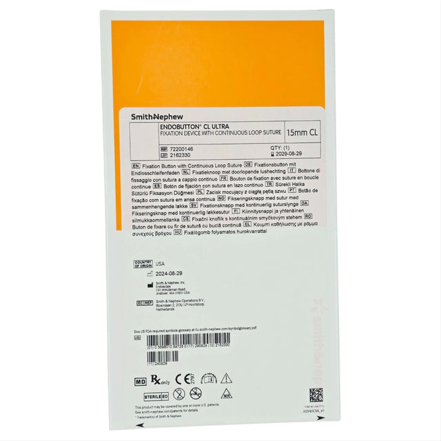 Smith & Nephew 72200146 ENDOBUTTON CL ULTRA Fixation Device, 15 mm - Box of 1 Smith & Nephew