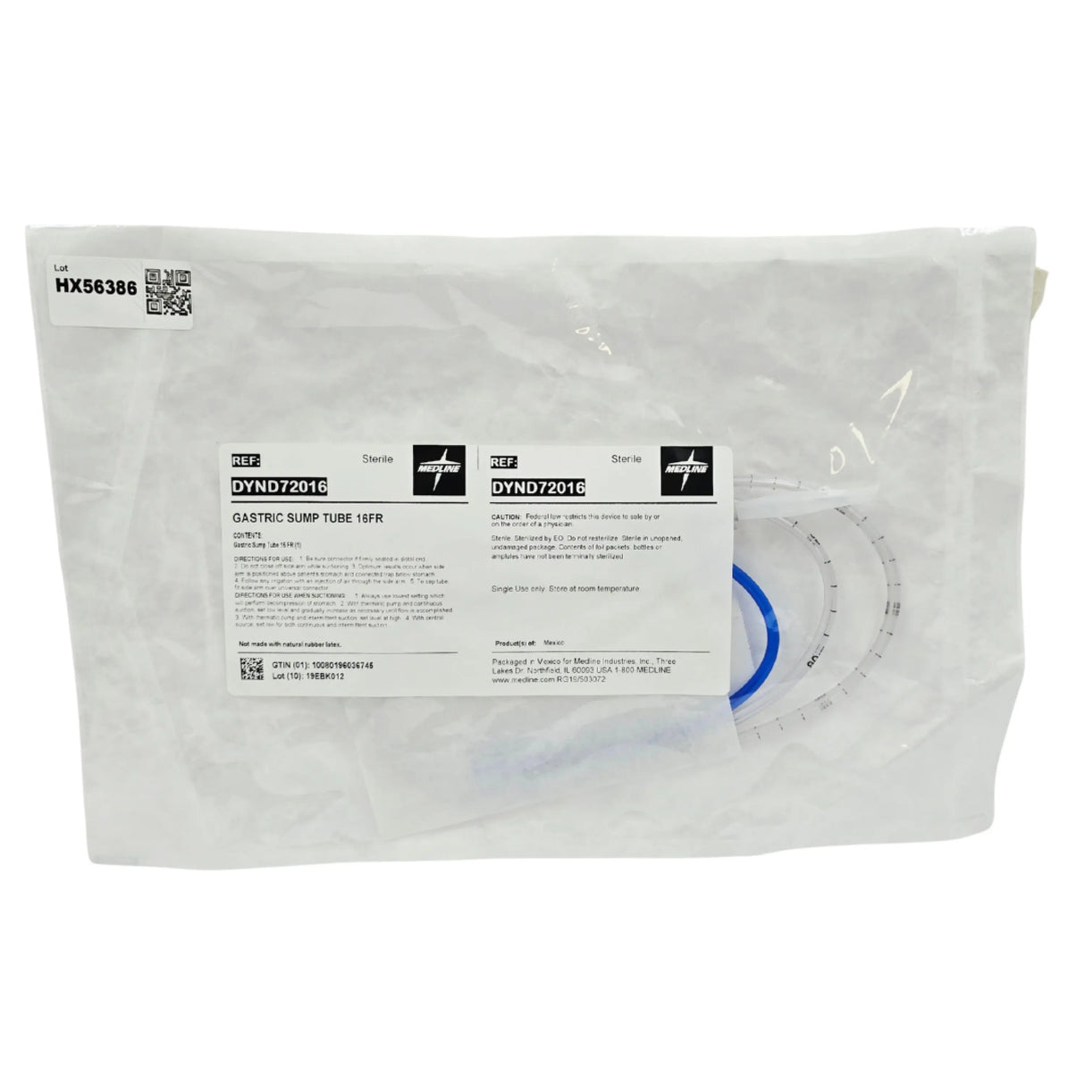 Medline DYND72016 Salem Sump Dual Lumen Gastric Tube, 16 Fr x 48" - New / Sterile Medline