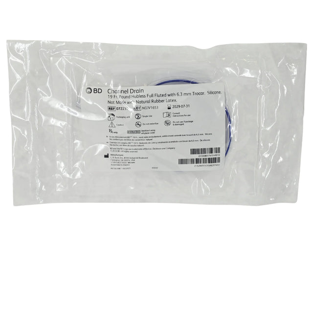 Bard 072231 Silicone Channel Drain, 19 Fr Round Hubless with 6.3 mm Trocar - New / Sterile Bard