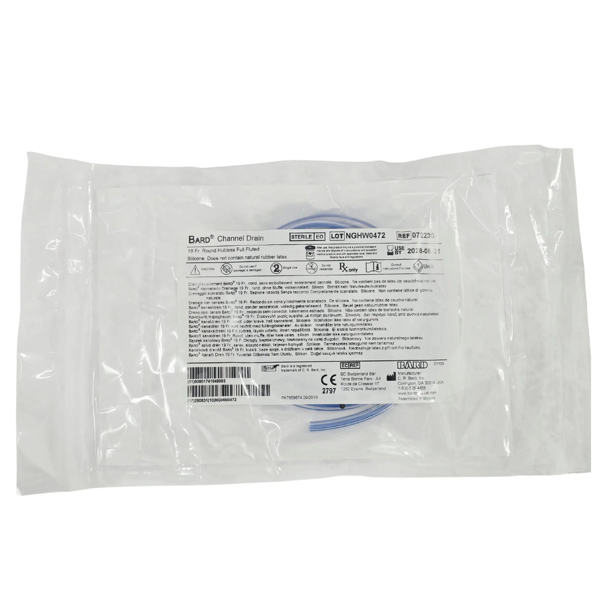 Bard 072230 Silicone Channel Drain, 19 Fr Round Hubless - Each (1/EA) - New / Sterile Bard