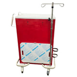 Red Medical Crash Cart with IV Pole & Multi-Hook Assembly (32" x 25" x 45") - Pre-Owned Unbranded/Generic