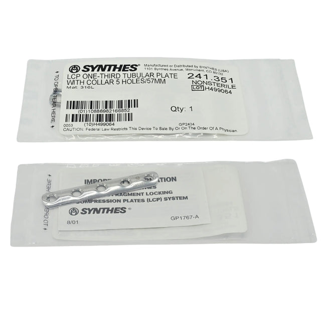 Synthes 241.351 3.5mm One-Third Tubular Plate with Collar (5 Holes, 57mm, Titanium) - New Synthes