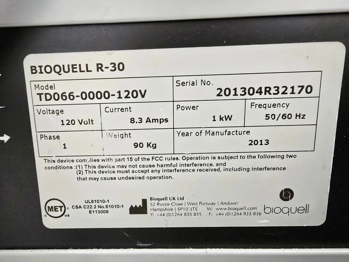 Bioquell R-30 High-Speed Catalytic Aeration Convertor Unit (TD066-0000-120V) - Pre-Owned Bioquell