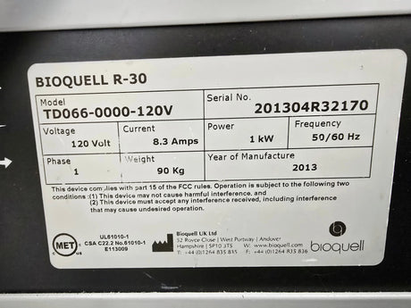Bioquell R-30 High-Speed Catalytic Aeration Convertor Unit (TD066-0000-120V) - Pre-Owned Bioquell