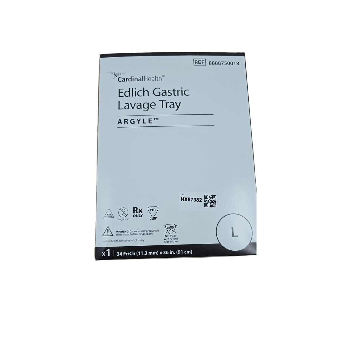 Cardinal Health 8888750018 Argyle Gastric Lavage Tray 34FR x 36in BX/1