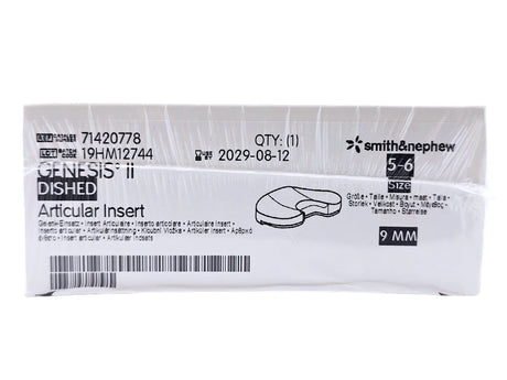 Smith & Nephew 71420778 Genesis II 9mm Dished Articular Insert Size 5-6 Smith & Nephew, Inc.
