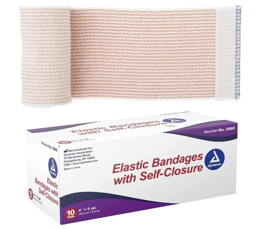 Dynarex 3660 Elastic Bandages with Self-Closure 4" x 5yd Latex Free 10 Box