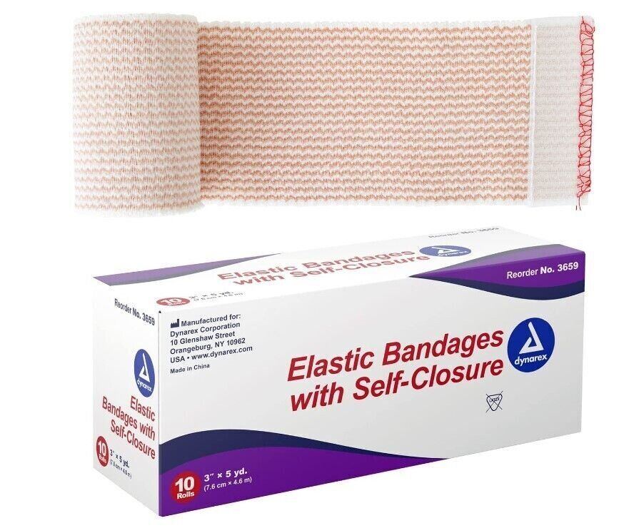 Dynarex 3659 Elastic Bandages with Self-Closure 3" x 5yd Latex Free 10 Box