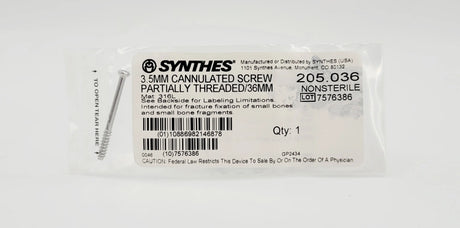 Synthes 205.036 3.5mm Cannulated Screw Partially Threaded/36mm Synthes