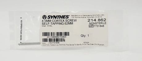 Synthes 214.862 4.5mm Cortex Screw Self-tapping 62mm Synthes