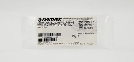 Synthes 201.360.97 2.0mm Cortex Screw Self-tapping with Stardrive Recess 10mm Synthes