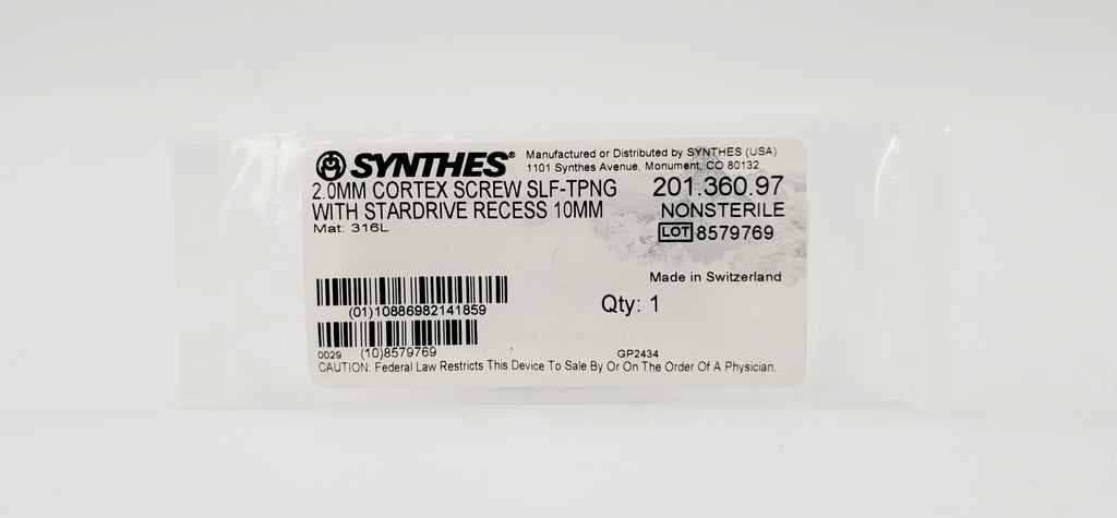 Synthes 201.360.97 2.0mm Cortex Screw Self-tapping with Stardrive Recess 10mm