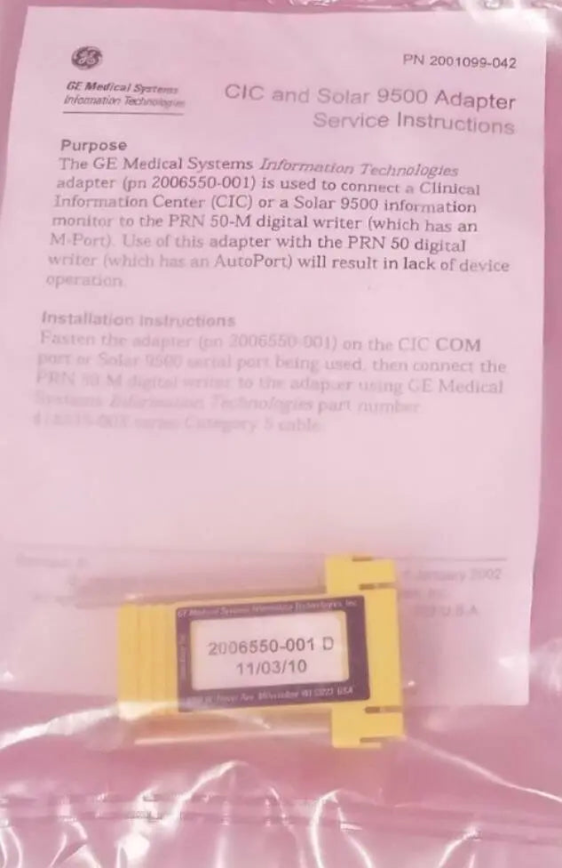 GE Medical 2006550-001 Rev D CIC & Solar 9500 Adapter GE