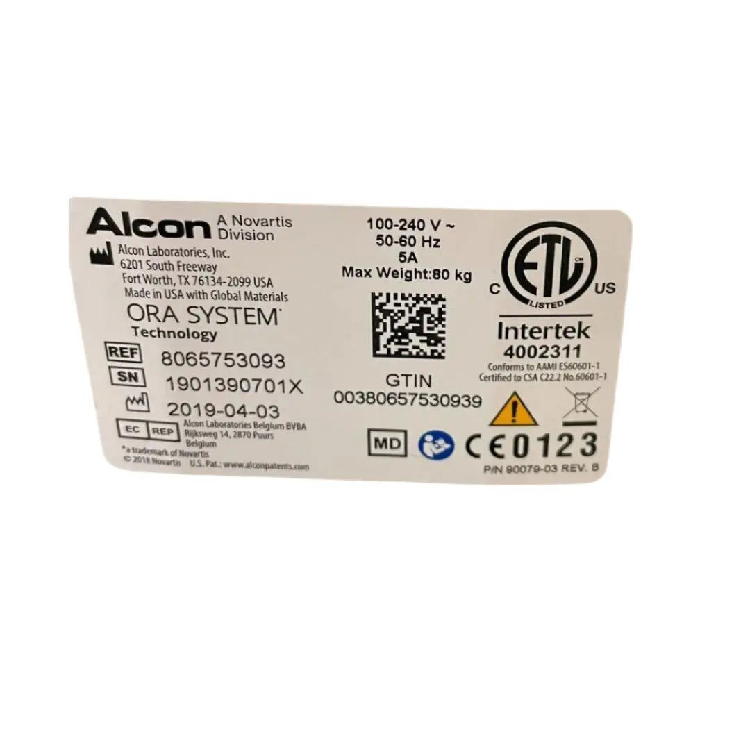 Alcon ORA Systems w/ VerifEye TM+ 2.0 Technology Cart 8065753093 DOM: 2019 Alcon