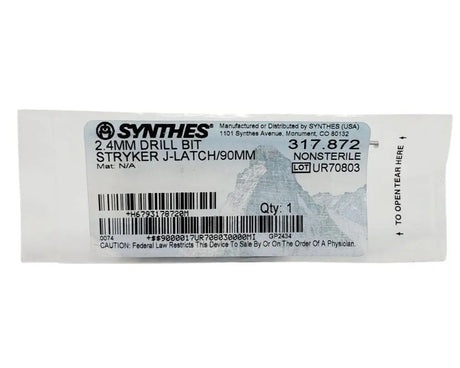 Synthes 317.872 Drill Bit Stryker J-Latch 2.4mm Orthopedic 2-3/8" Synthes Stryker