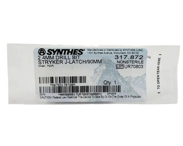 Synthes 317.872 Drill Bit Stryker J-Latch 2.4mm Orthopedic 2-3/8" Synthes Stryker