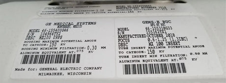 GE Proteus 46-155400G46 / 46-155318G33 Imaging Tube DOM: 10-2018 Primis Medical
