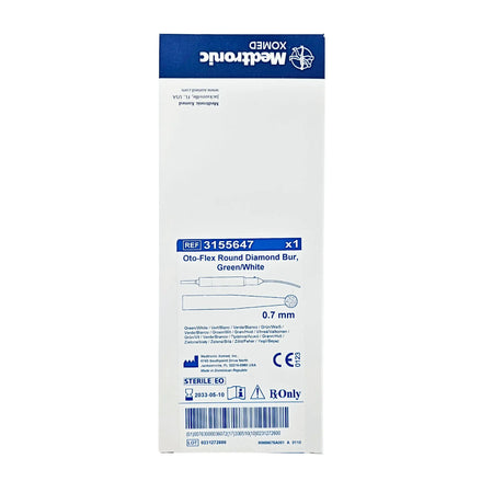 Medtronic 3155647 Oto-Flex Round Diamond Bur 0.7mm x 98mm Green/White – New Medtronic
