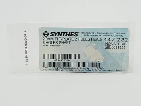 Synthes 447.232 2.0mm TI T-Plate 2 Holes Head/ 8 Holes Shaft Synthes