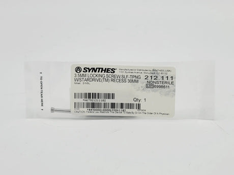 Synthes 212.111 3.5mm Locking Screw Self-Tapping w/ Stardrive (TM) Recess 30mm Synthes