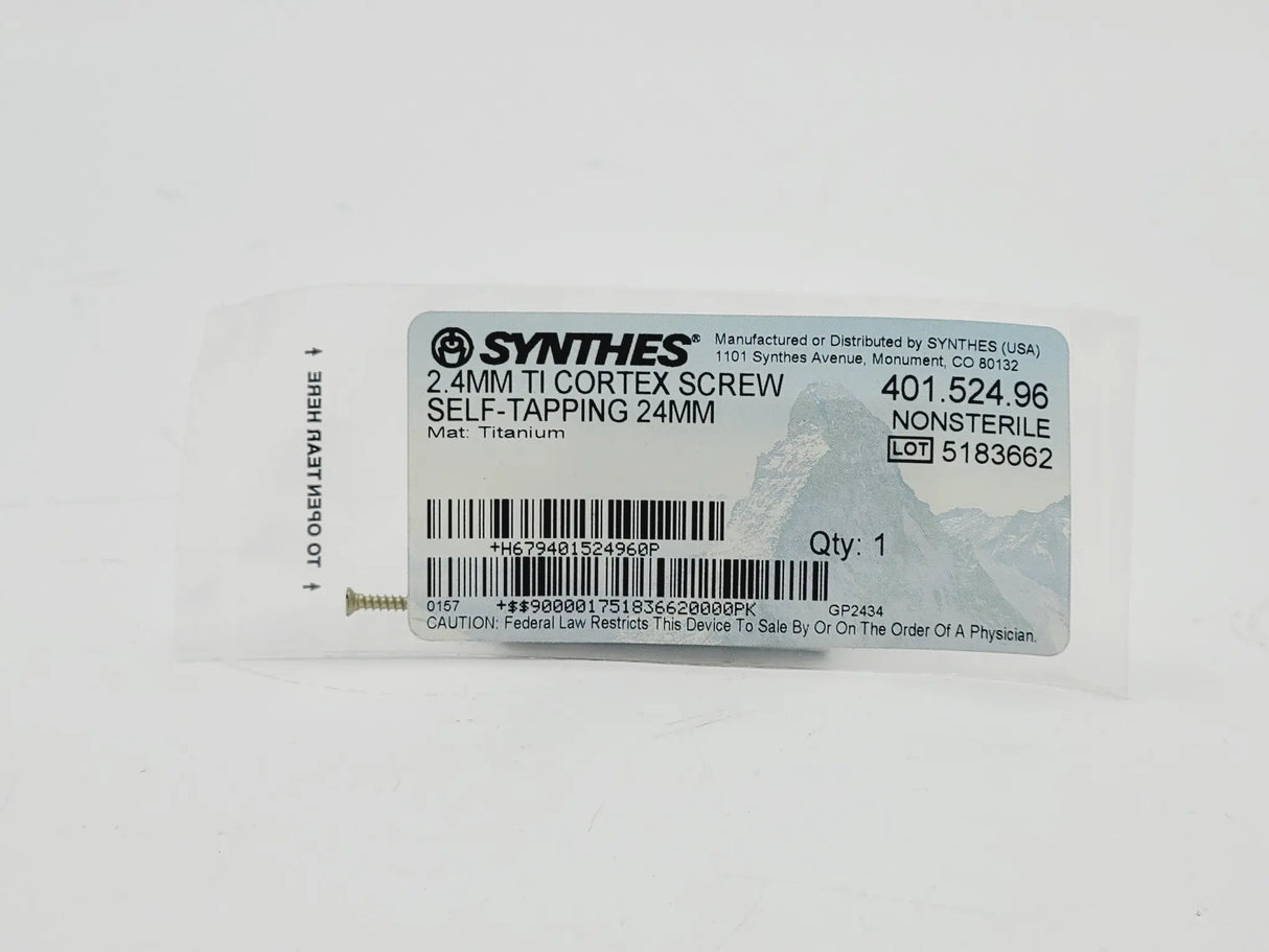 Synthes 401.524.96 2.4mm TI Cortex Screw Self-Taping 24mm Synthes