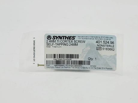 Synthes 401.524.96 2.4mm TI Cortex Screw Self-Taping 24mm Synthes
