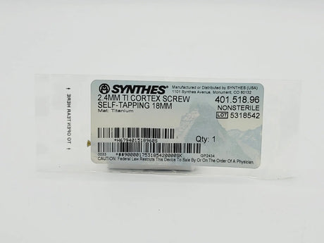 Synthes 401.518.96 2.4mm TI Cortex Screw Self-Tapping 18mm Synthes