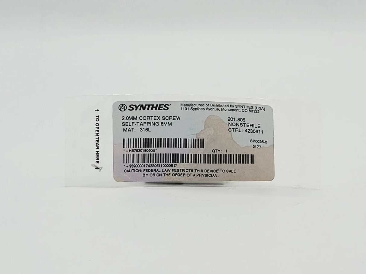 Synthes 201.806 2.0mm Cortex Screw Self-Tapping 6mm Synthes