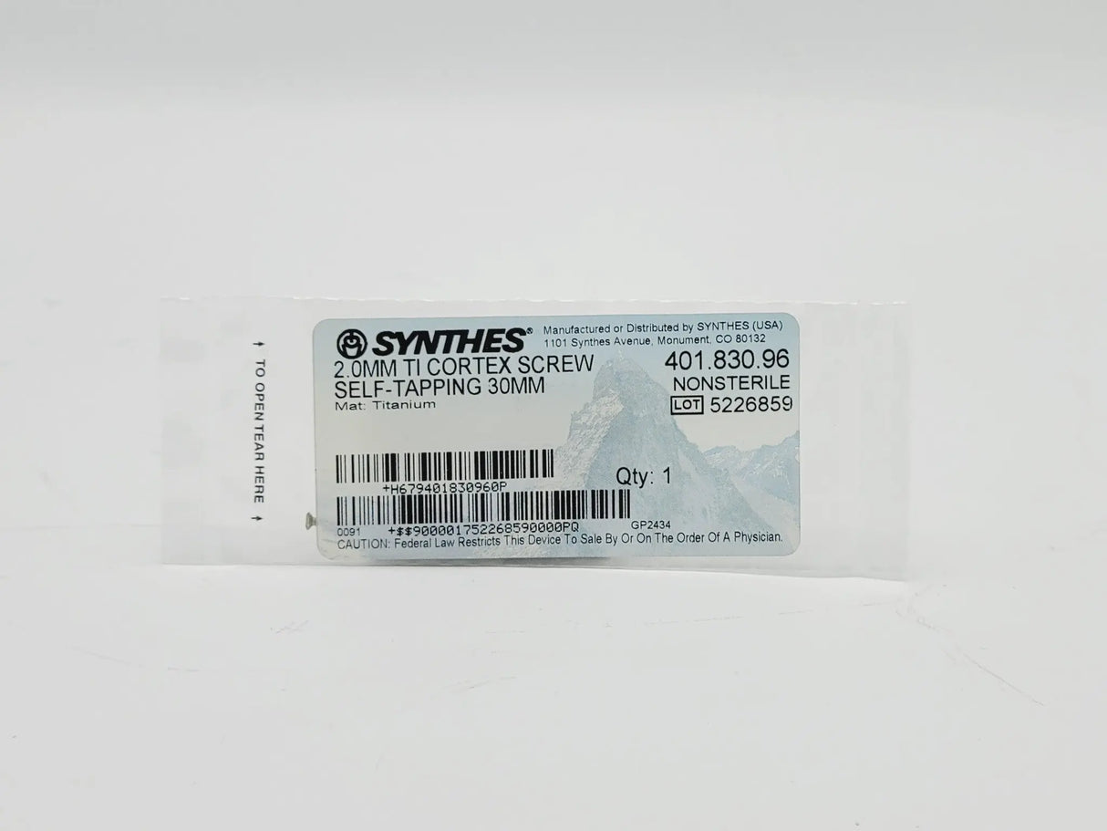 Synthes 401.830.96 2.0mm TI Cortex Screw Self-Tapping 30mm Synthes