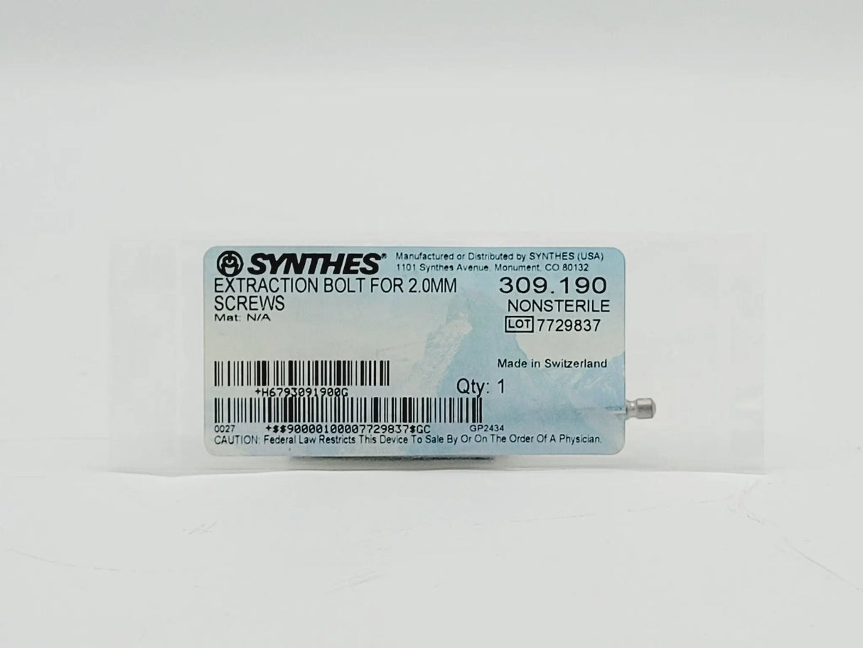 Synthes 309.190 Extraction Bolt for 2.0mm Screws Synthes