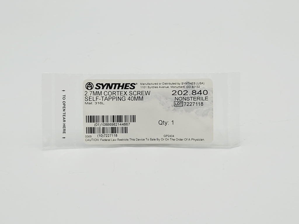 Synthes 202.840 2.7mm Cortex Screw Self-tapping 40mm