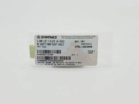 Synthes 241.161 3.5mm LCP T-Plate 4H Head 6H Shaft 78mm Right Angle Synthes
