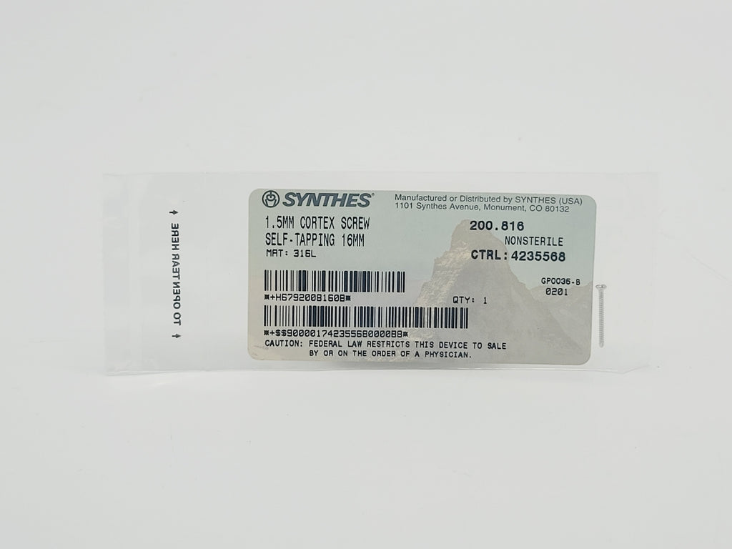 Synthes 200.816 1.5mm Cortex Screw Self-tapping 16mm