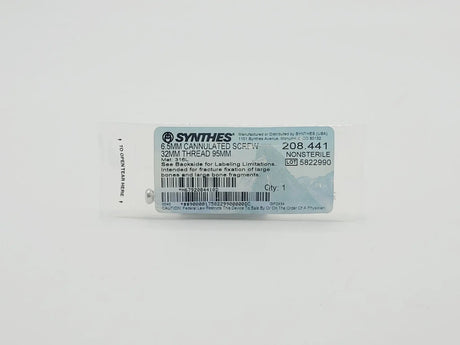 Synthes 208.441 6.5mm Cannulated Screw 32mm Thread 95mm Synthes