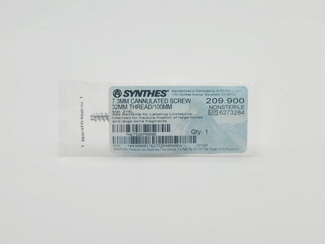 Synthes 209.900 7.3mm Cannulated Screw 32mm Thread/100mm Synthes
