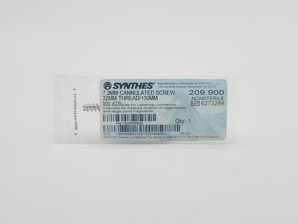 Synthes 209.900 7.3mm Cannulated Screw 32mm Thread/100mm