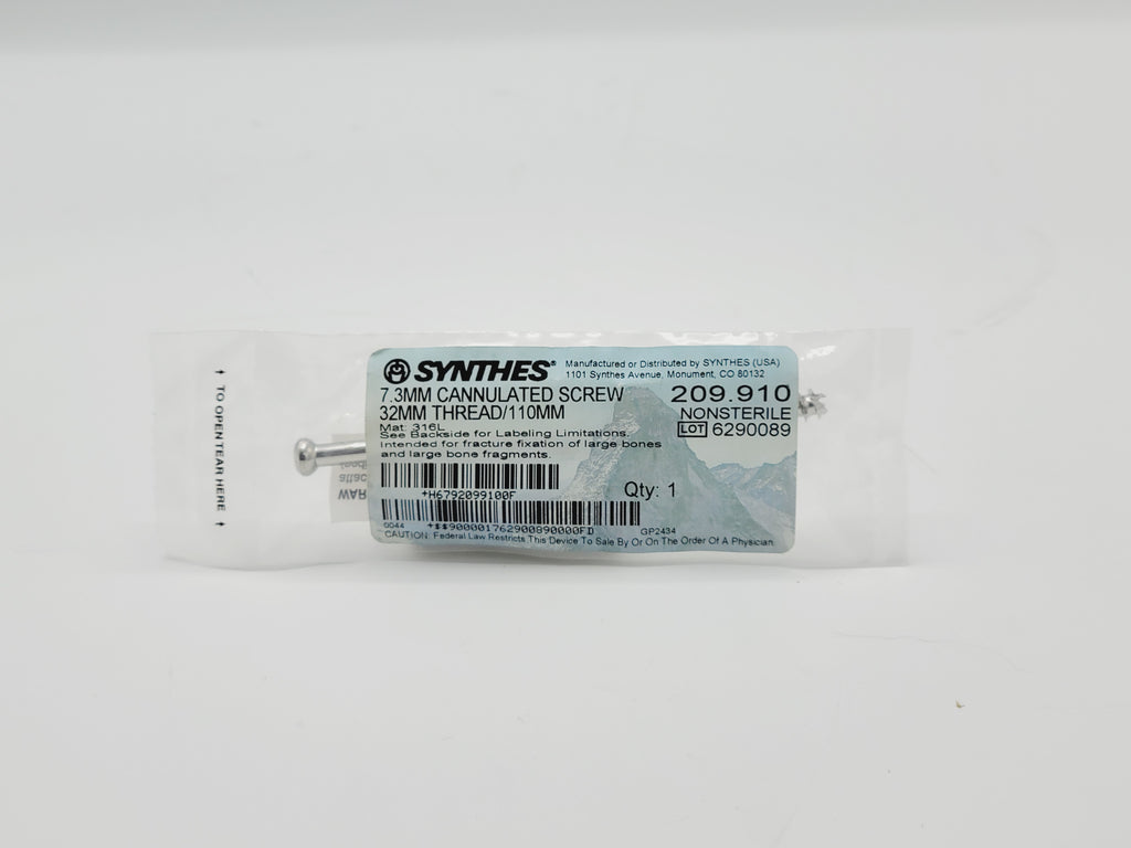 Synthes 209.910 7.3mm Cannulated Screw 32mm Thread/110mm