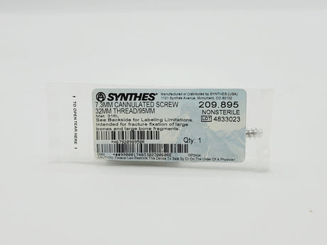 Synthes 209.895 7.3mm Cannulated Screw 32mm Thread/95mm Synthes