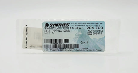 Synthes 204.700 3.5mm Pelvic Cortex Screw Self-Tapping 100mm Synthes