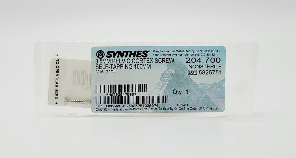 Synthes 204.700 3.5mm Pelvic Cortex Screw Self-Tapping 100mm