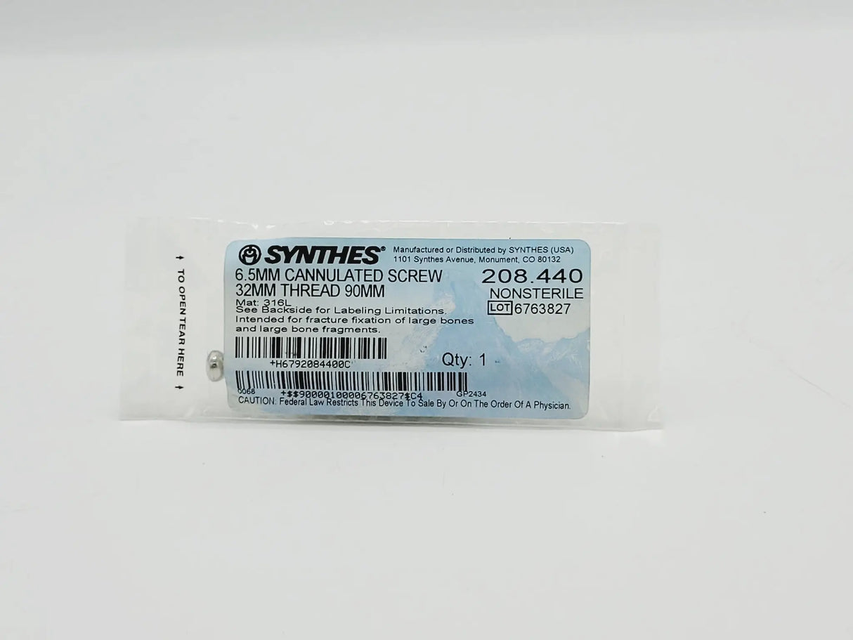 Synthes 208.440 6.5mm Cannulated Screw 32mm Thread 90mm Synthes