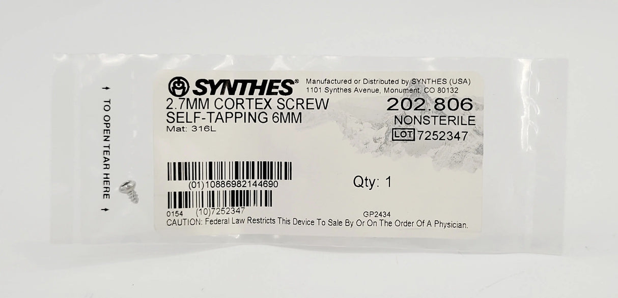 Synthes  202.806 2.7MM CORTEX SCREW SELF-TAPPING 6MM Synthes