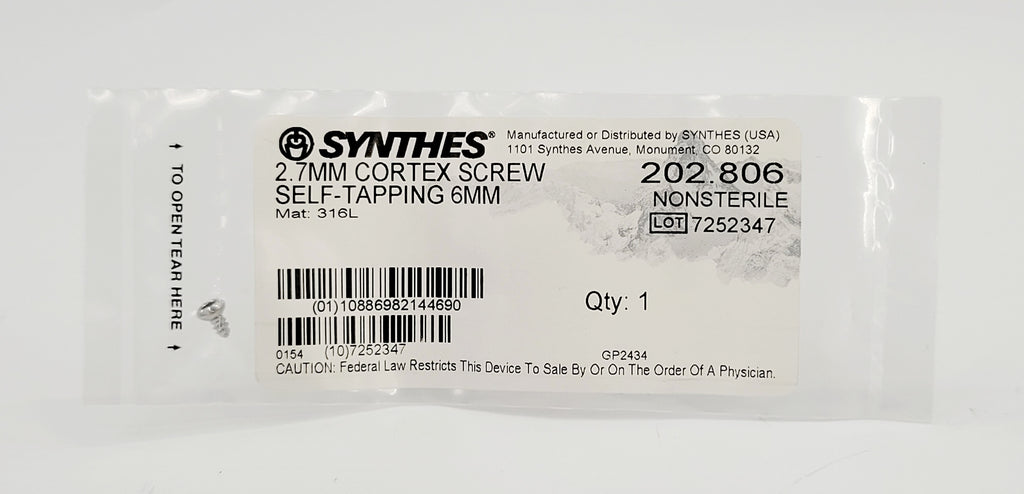 Synthes  202.806 2.7MM CORTEX SCREW SELF-TAPPING 6MM