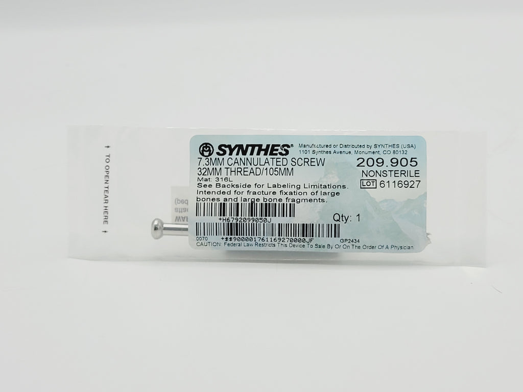 Synthes 209.905 7.3mm Cannulated Screw 32mm Thread/105mm