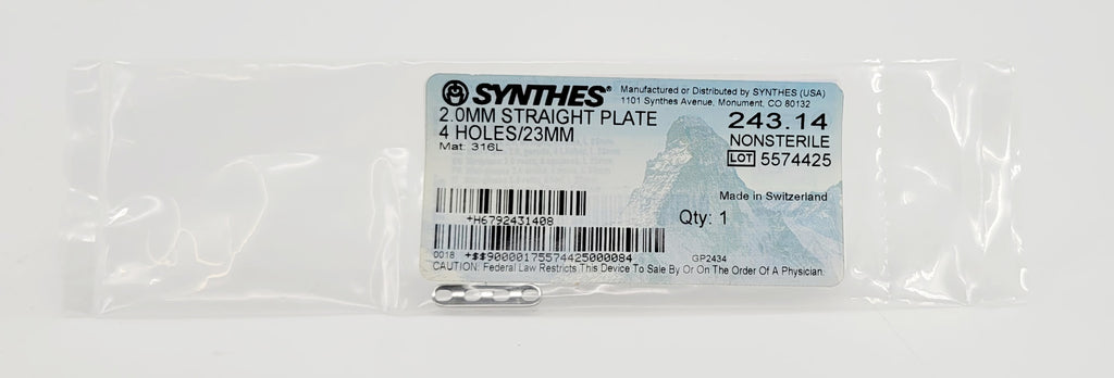 Synthes  243.14 2.0MM STRAIGHT PLATE 4 HOLES/23MM