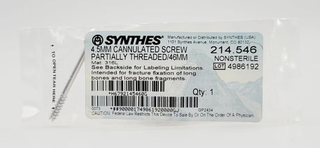 Synthes  214.546 4.5MM CANNULATED SCREW PARTIALLY THREADED/46MM Synthes
