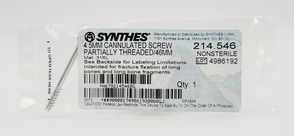 Synthes  214.546 4.5MM CANNULATED SCREW PARTIALLY THREADED/46MM