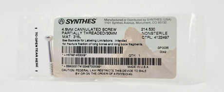 Synthes 214.530 4.5mm Cannulated Screw Partially Threaded/30mm Synthes
