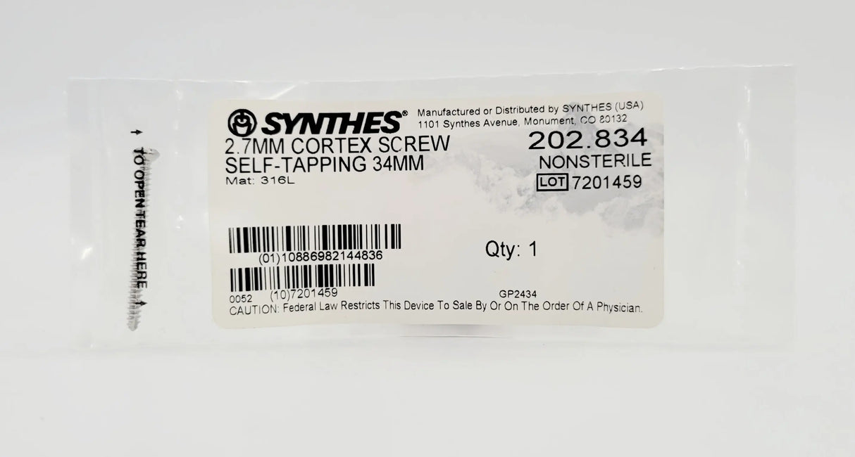 Synthes  202.834 2.7MM CORTEX SCREW SELF-TAPPING 34MM Synthes